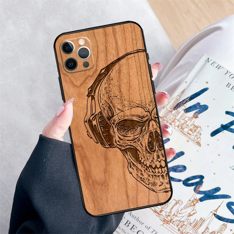 Tree rose skull cactus wood phone case for iphone 15 16 pro max 11 12 13 mini 14 xr plus 16e cover coque - 88572