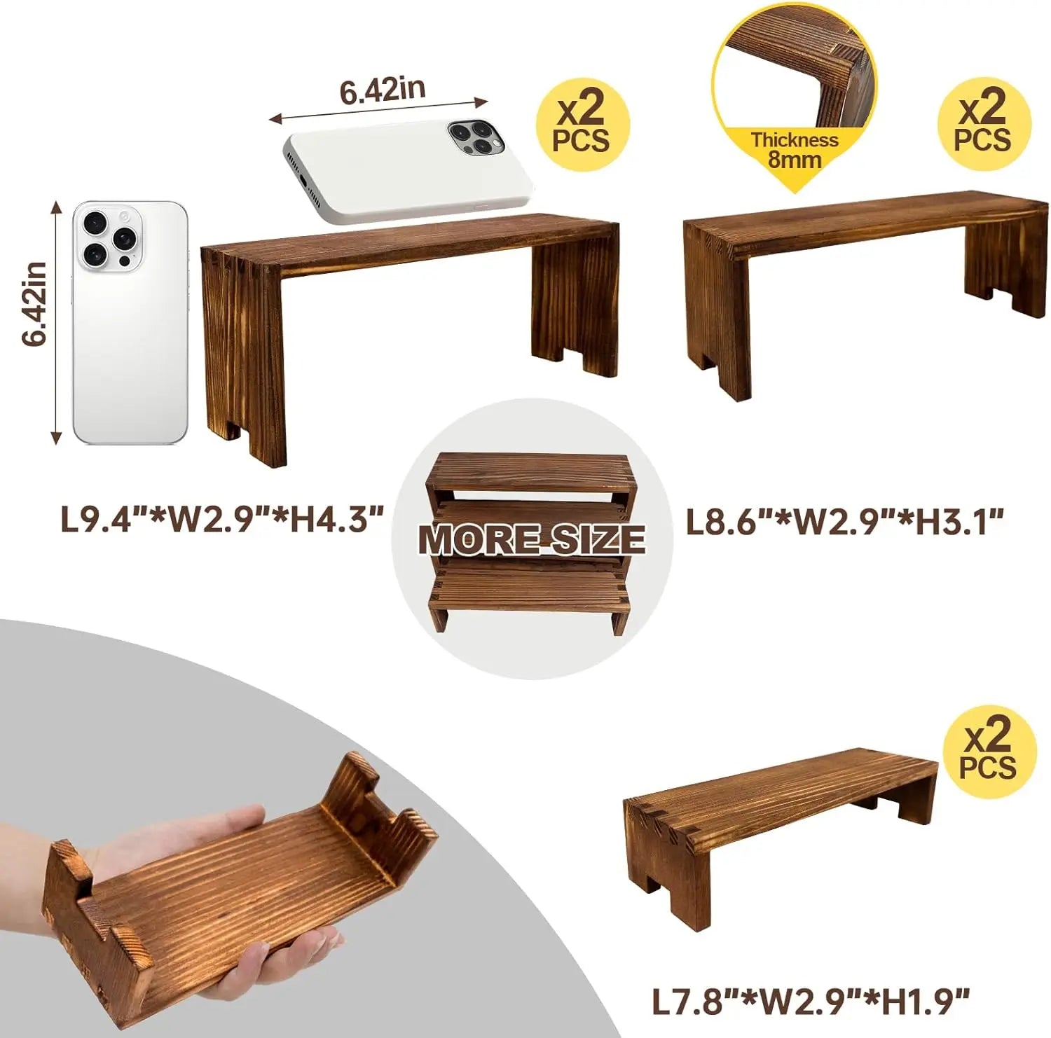 Display wood risers wooden stand 3 tier racks decorative rectangular 2 set 6 piece cupcake stands cologne perfume