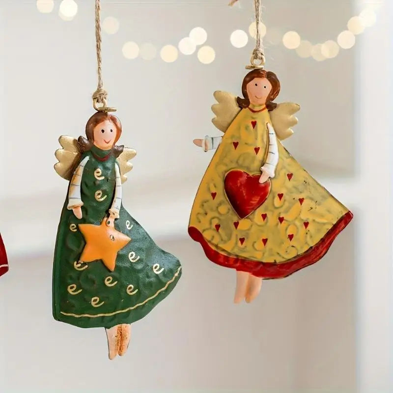 4pcs/set vintage angel fantasy wooden christmas tree ornament set home new year gift xmas decor hanging - multicolor