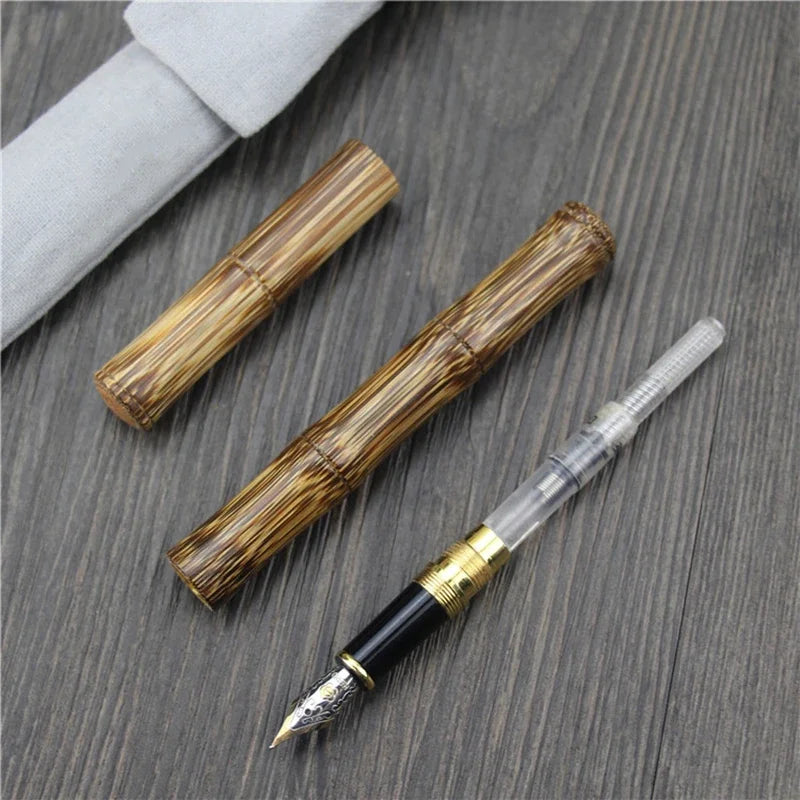 Wood fountain pen handmade natural bamboo fine 0.5mm beautiful golden stripes advanced gift office business collection