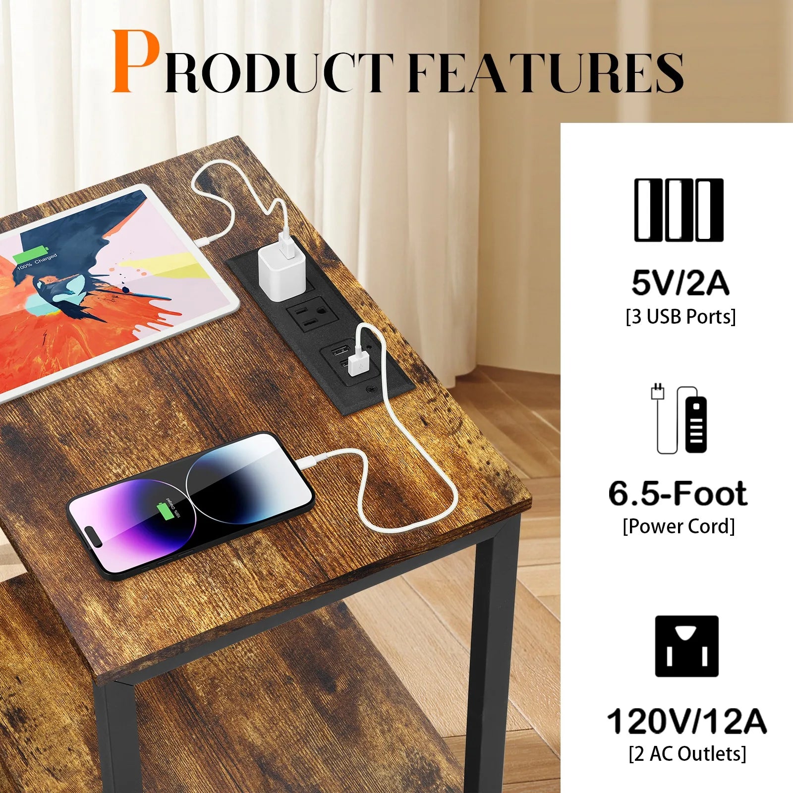 Set of 2 nightstand with usb ports & power outlets,narrow end table drawer,bedside tables for bedroom,living room