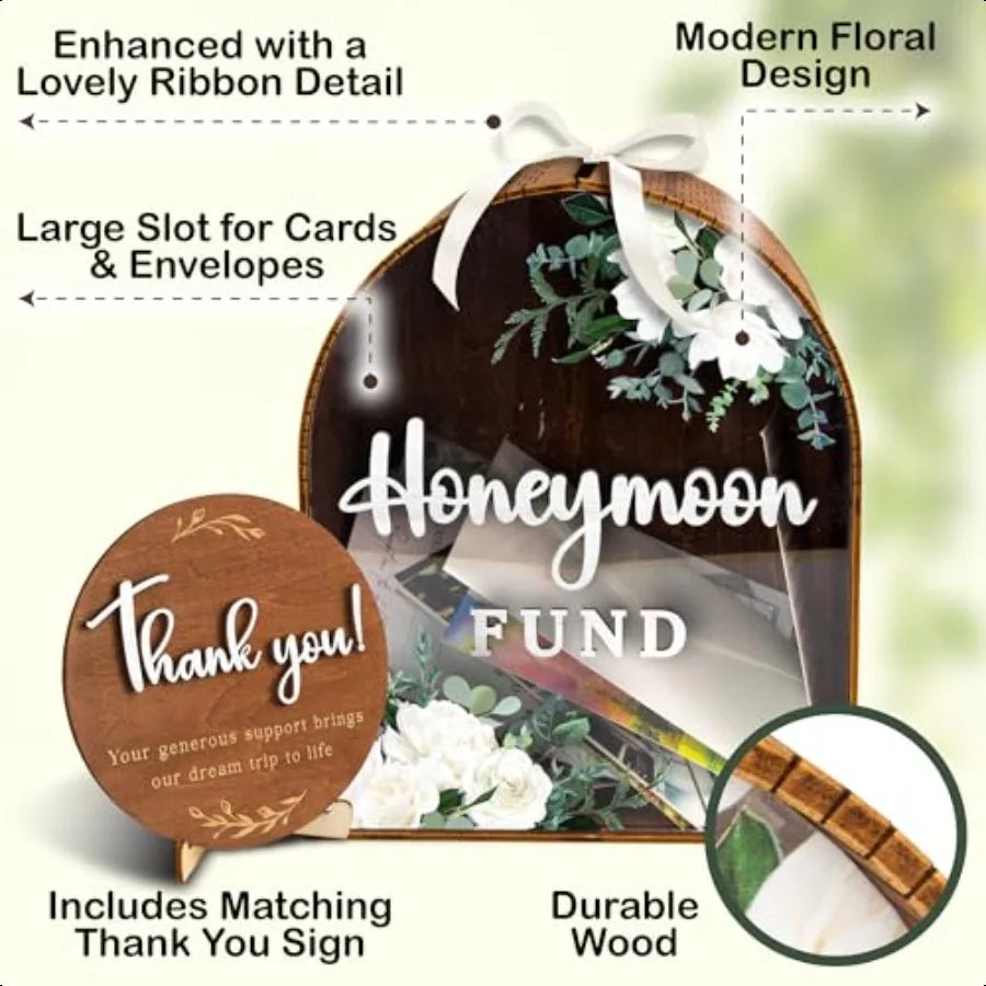 Honeymoon fund box wedding wooden gift card rustic marriage decor for reception honey moon money boxes birthda - united