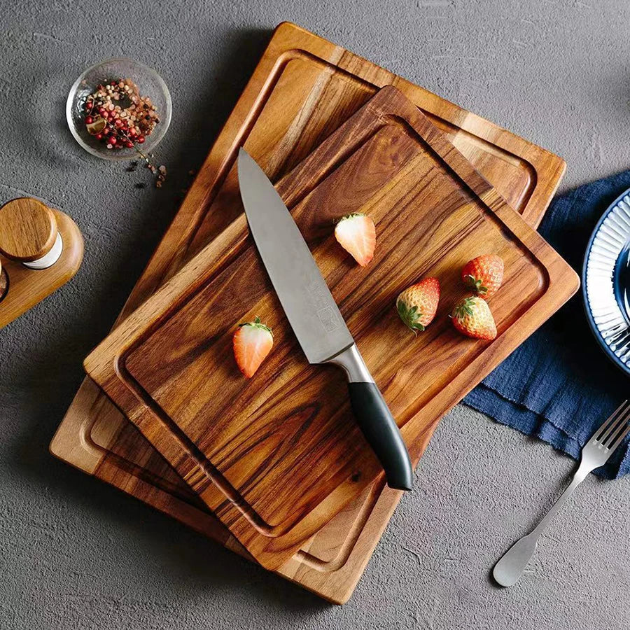 Acacia wood cutting board wooden with juice groove durable chopping for kitchen meat fruit cheese
