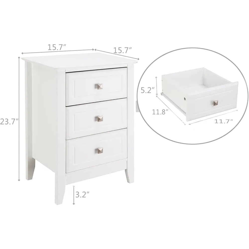 Upgraded white night stands for bedrooms set of 2 modern nightstand with 3 drawers wooden bed side table - grey