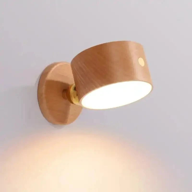 Wooden indoor bedroom living room wall mounted lamp down touch usb charging 360 degree rotating magnetic sconce light