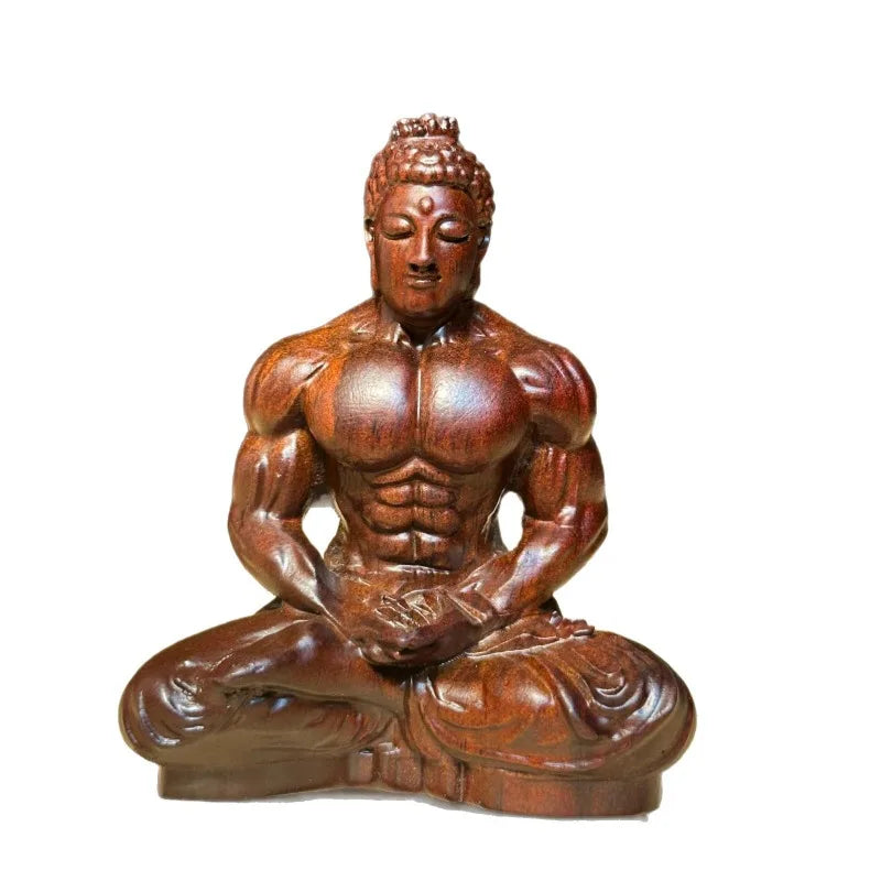 Hand-carved ebony wood muscle buddha statue - 3.1x2.8x1.6’’ / 5.5x4.7x3’’ car dashboard & home decor creative gift