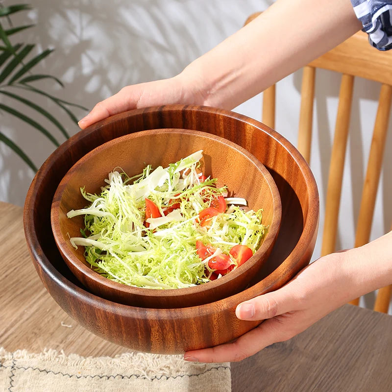 Household solid wood bowl japanese acacia salad mixing wooden basin kneading tableware ramen