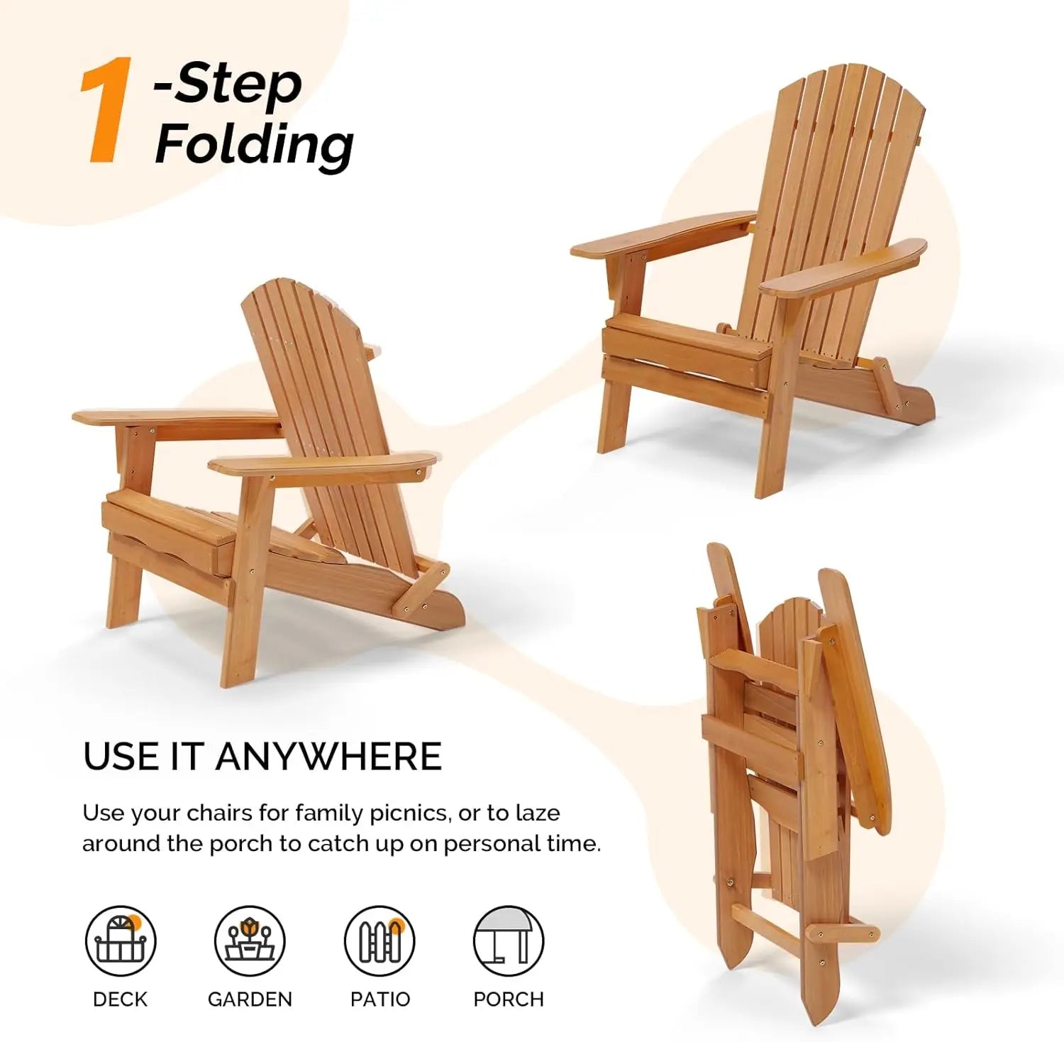 Folding adirondack chairs set of 4,wood chair for outdoor foldable fire pit patio bbq porch yard pool - united states