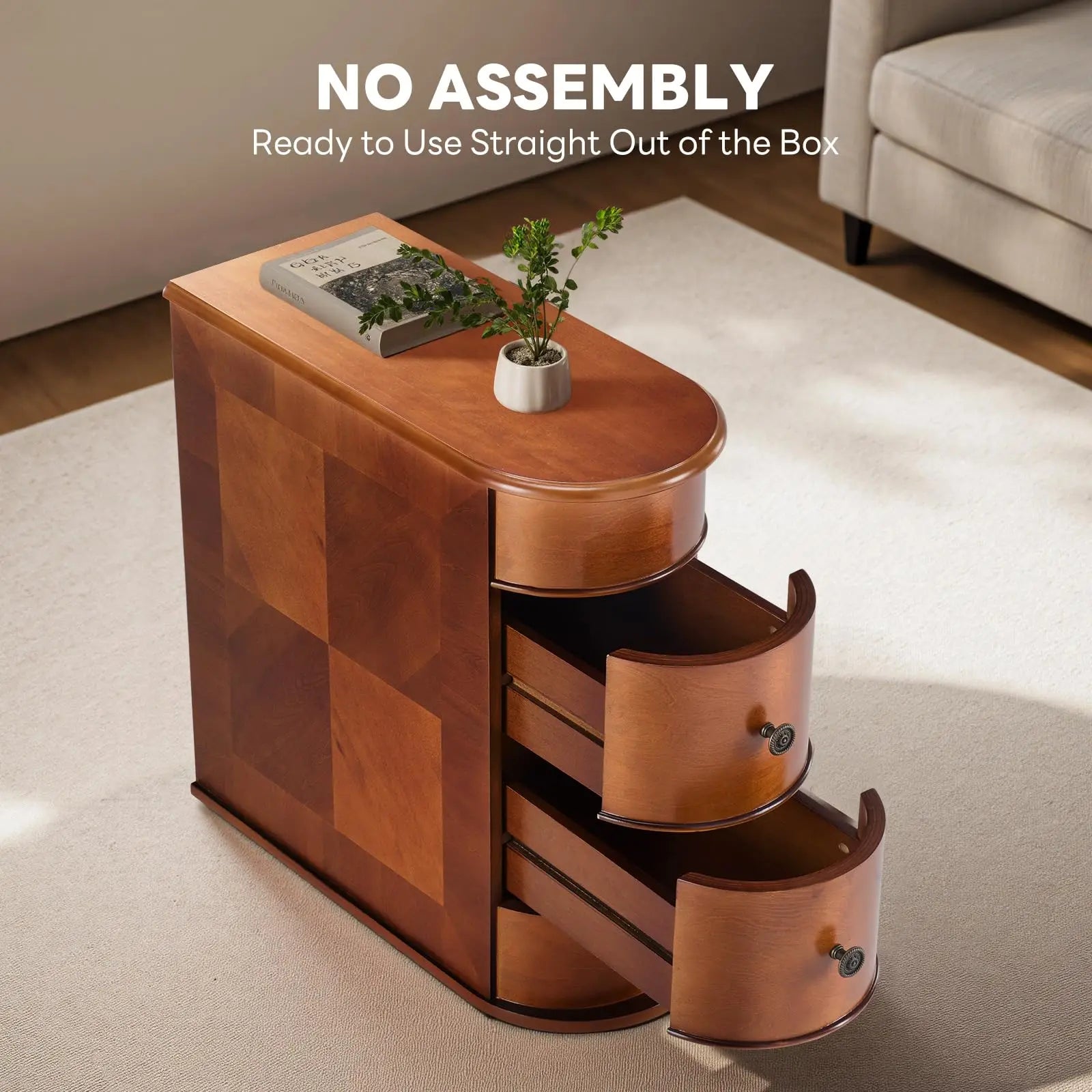 Jhk 24in wood side end table with 2 drawers for living room vintage bedside tables curved edge storage space bedroom