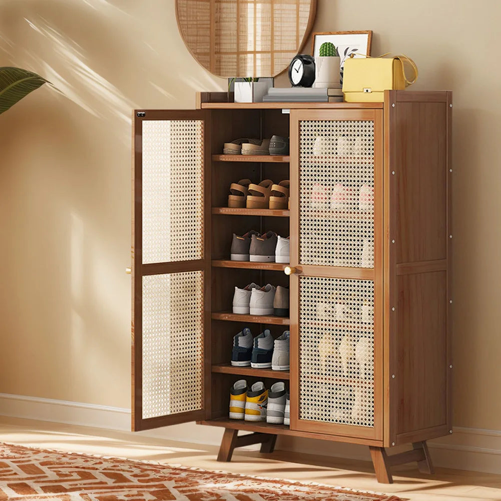 5/7 tiers shoe rack organizer with doors storage cabinet wooden shelves for entrance living room
