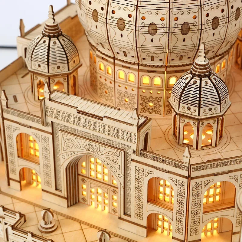 3d wooden puzzle house royal castle taj mahal with light assembly toy for kids adult diy model kits desk decoration