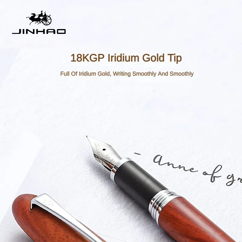 Jinhao 9035 fountain pen natural wood handmade ef/f/m nib clip ink stationery business office writing school supplies