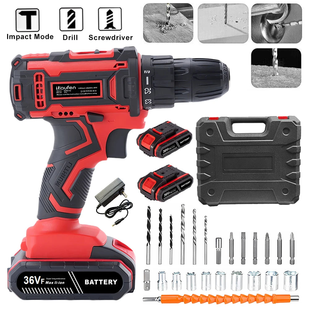 Power tools professional wireless drill electric driver woodwork screwdriver mechanical battery set impact drilling