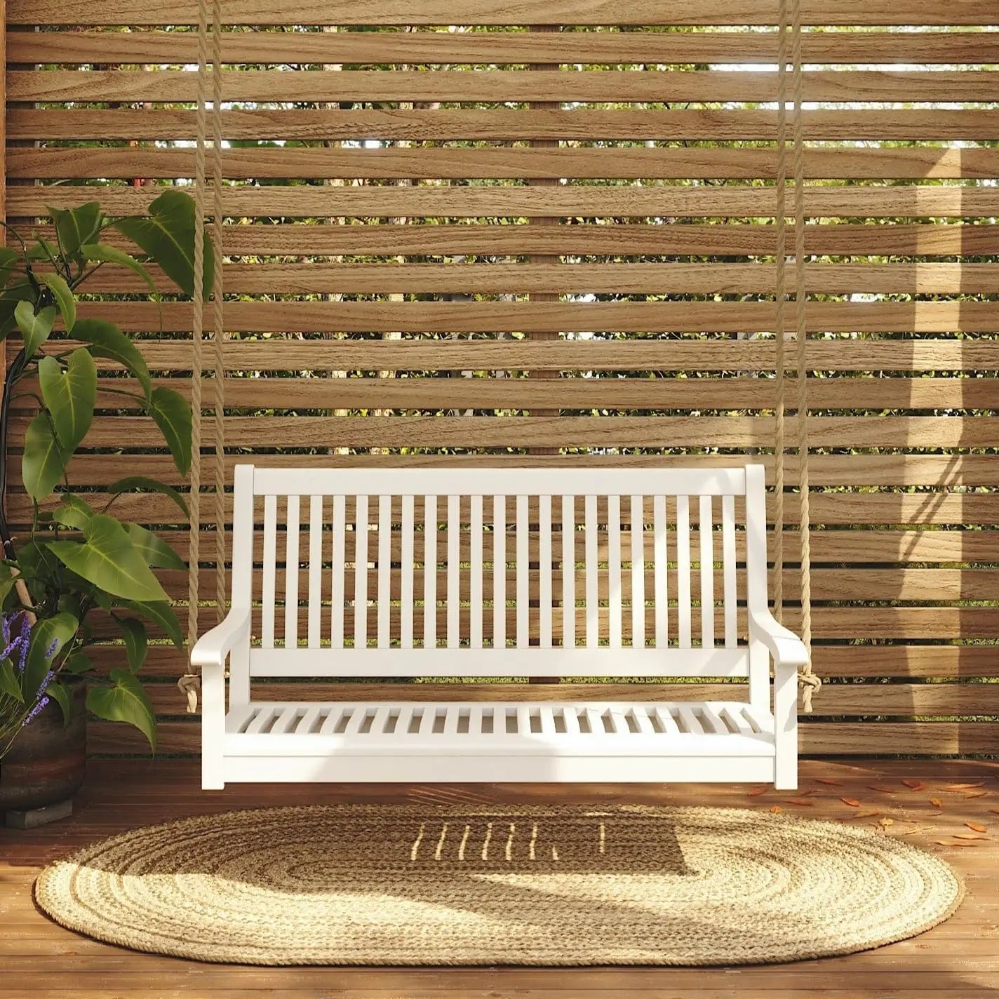 Hayden 5 foot wooden porch swing in natural oil finish -outdoor bench crafted from naturally weather-resistant acacia
