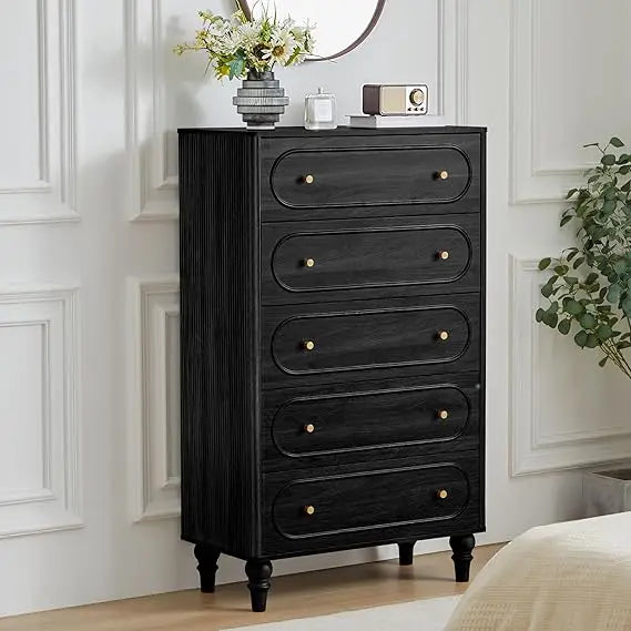 3 drawer fluted dresser for bedroom mid century modern chest of drawers wood storage small organizer livi - black 5