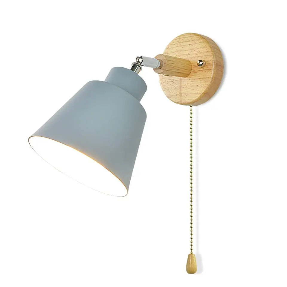 Nordic wood wall lamp with plug and 1.8 meters line cable knob switch creative bedside wall light eu wooden base - grey