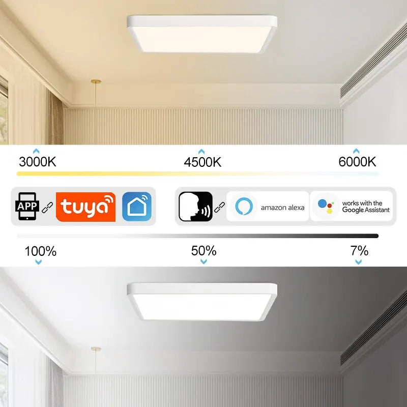 Tuya smart ceiling lamp 36w wood grain square design led light with alexa google voice control for home
