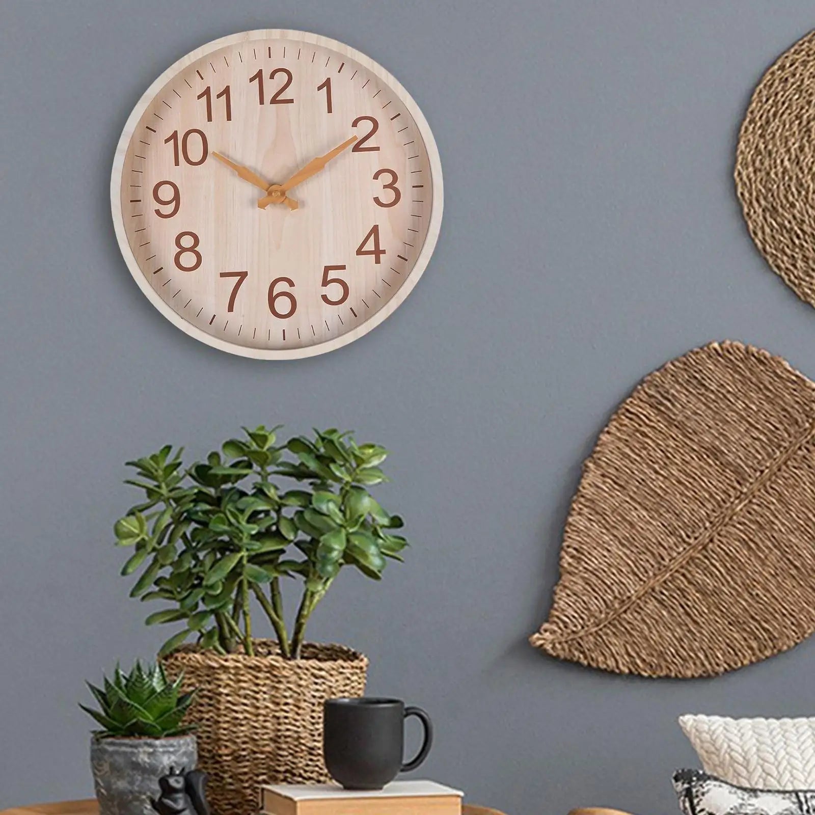 12inch wooden wall clock silent modern round hanging clocks elegant bedroom hallway home office decoration - beige wood