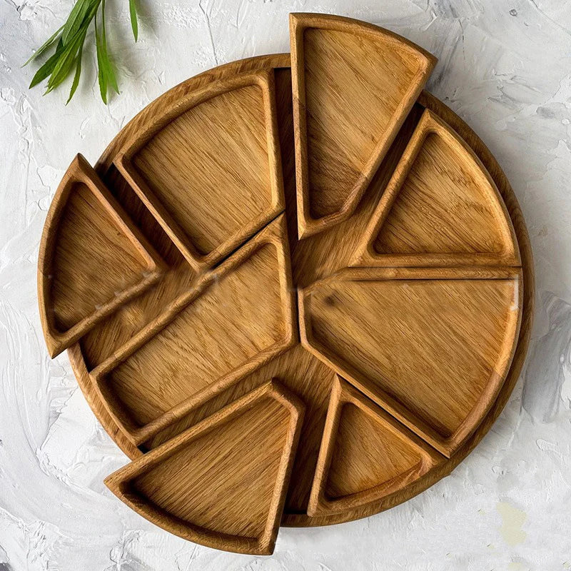 Wooden fruit treats nuts snacks detachable 8-petal split tray pizza bread plate - brown