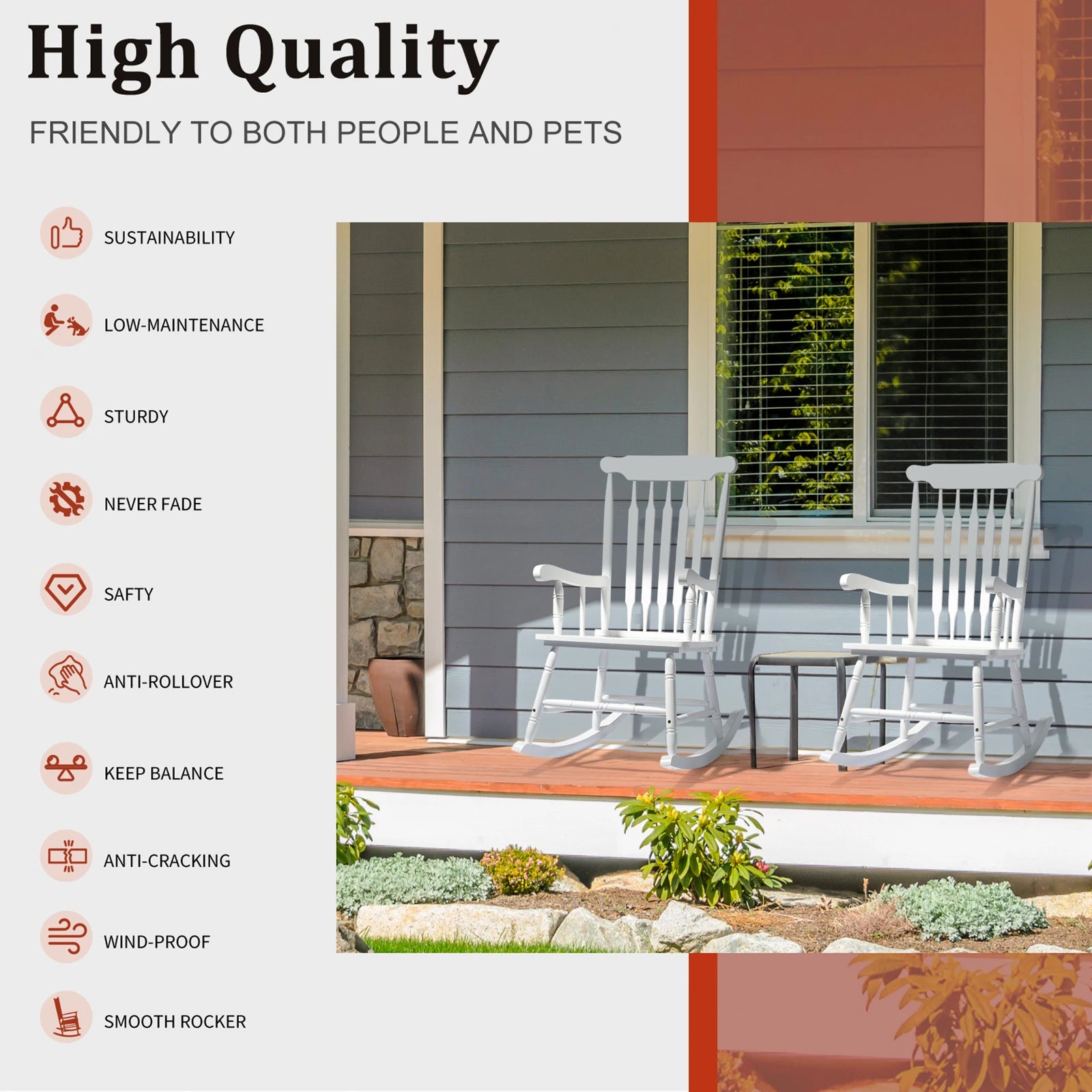 Solid wood patio rocking chair outdoor porch with wooden frame garden backyard balcony - united states / white - chair