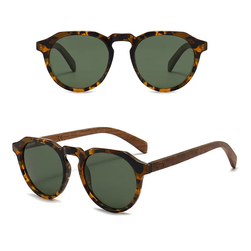 Walnut wood hawksbill leopard grain polarized sunglasses for men & women ultralight fashion sun glasses stylish shades