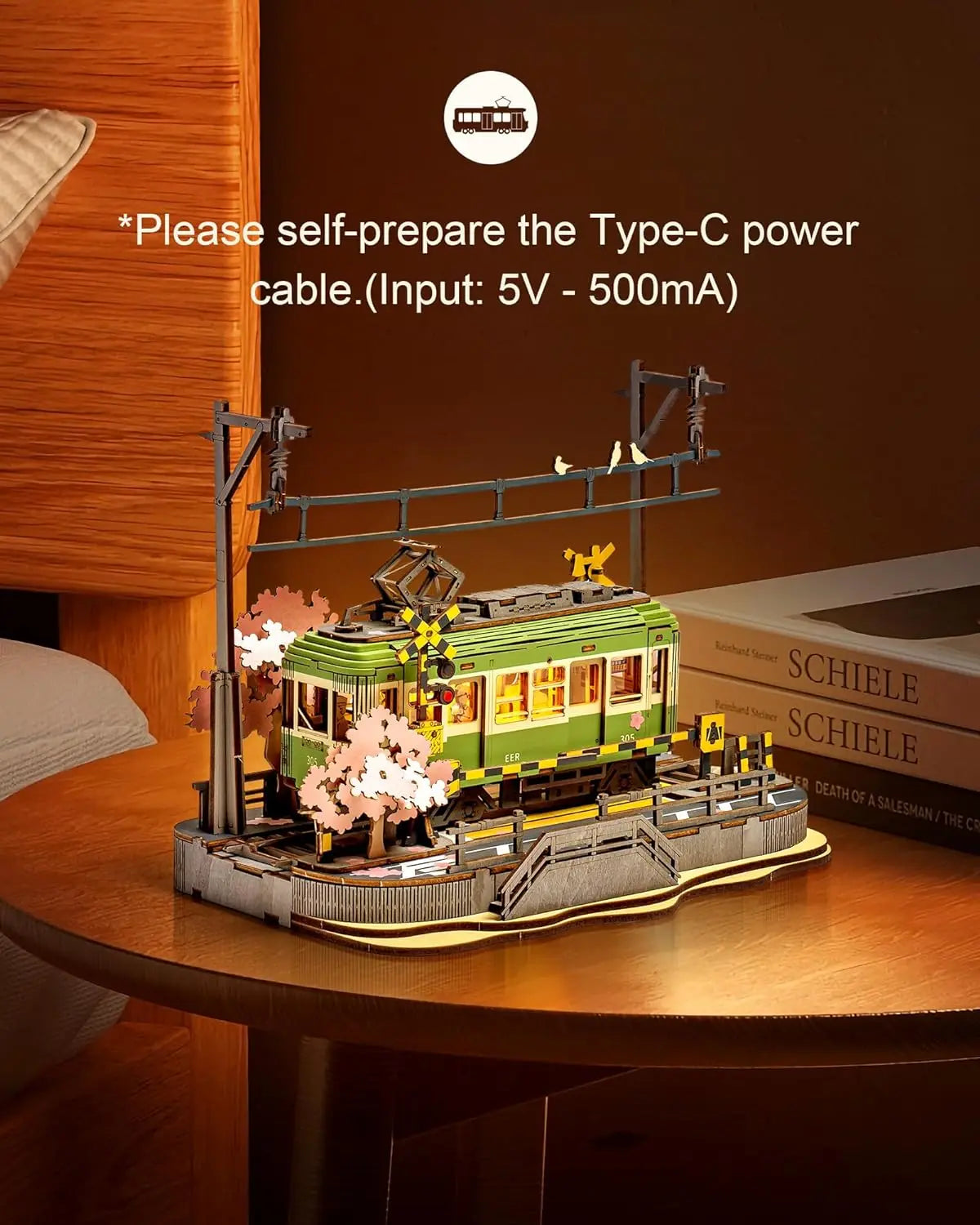Robotime sakura journey tram 3d wooden puzzles with led lights home decor gift for adults women girls