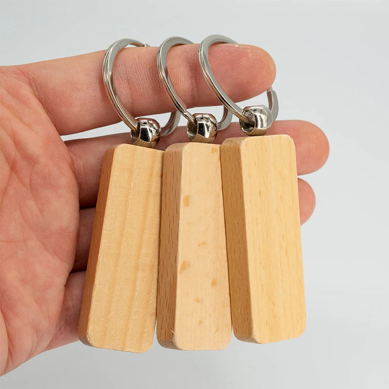 40 pcs diy blank wooden keychain slender rectangle key ring - rectangle - chain
