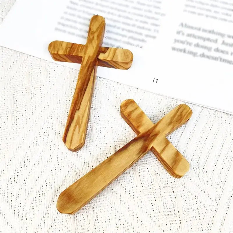 Olive wood caring cross pocket jesus christ church gift religious christmas prayer - dark khaki / china - (christian)