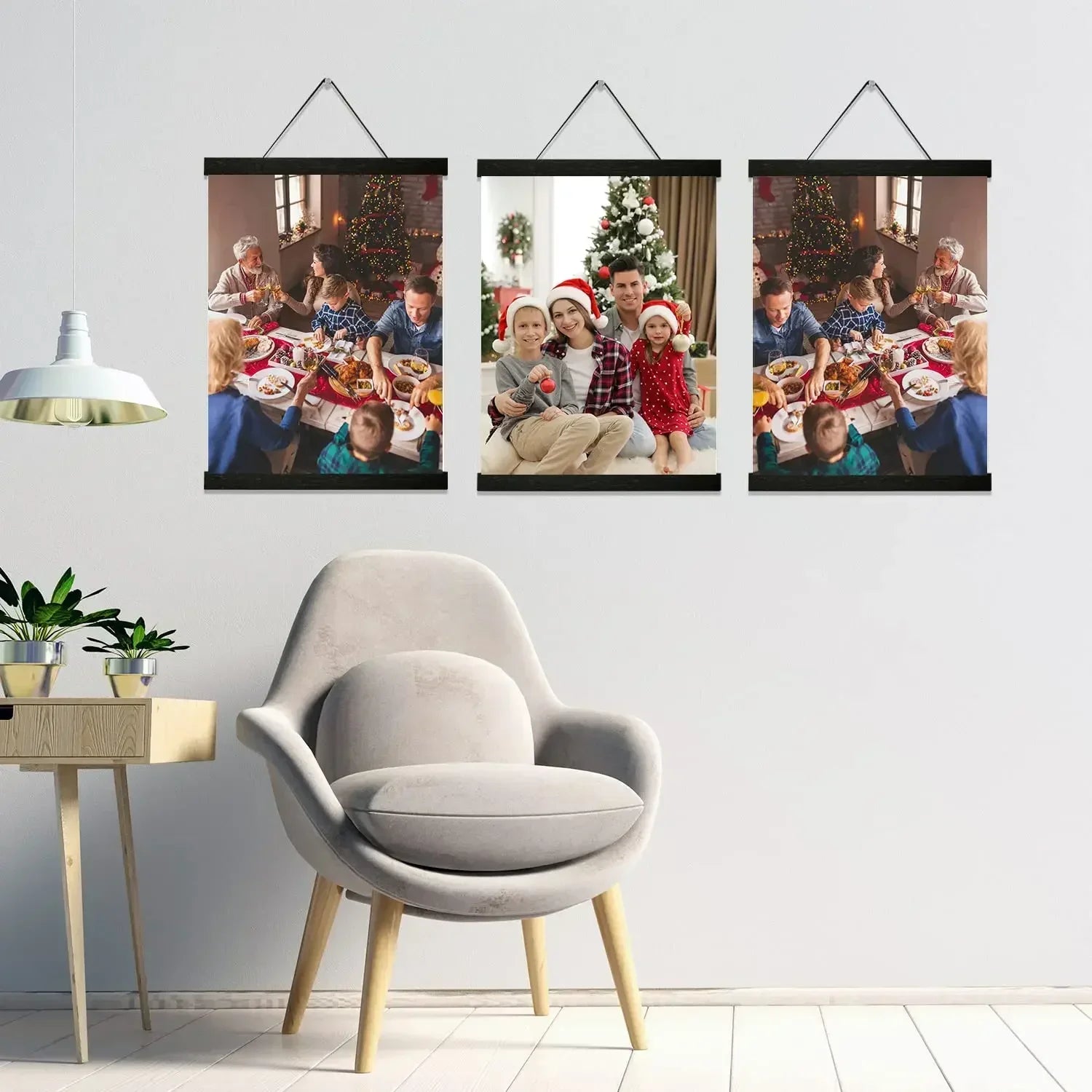 Magnetic wooden picture poster hanger frames photos wall art canvas print painting teak pine wood living room home decor