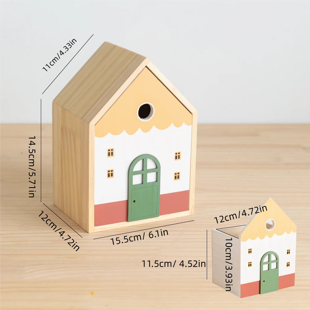 Wood storage box cute house desk drawer organizer large capacity pencil holder makeup brush stationery home office