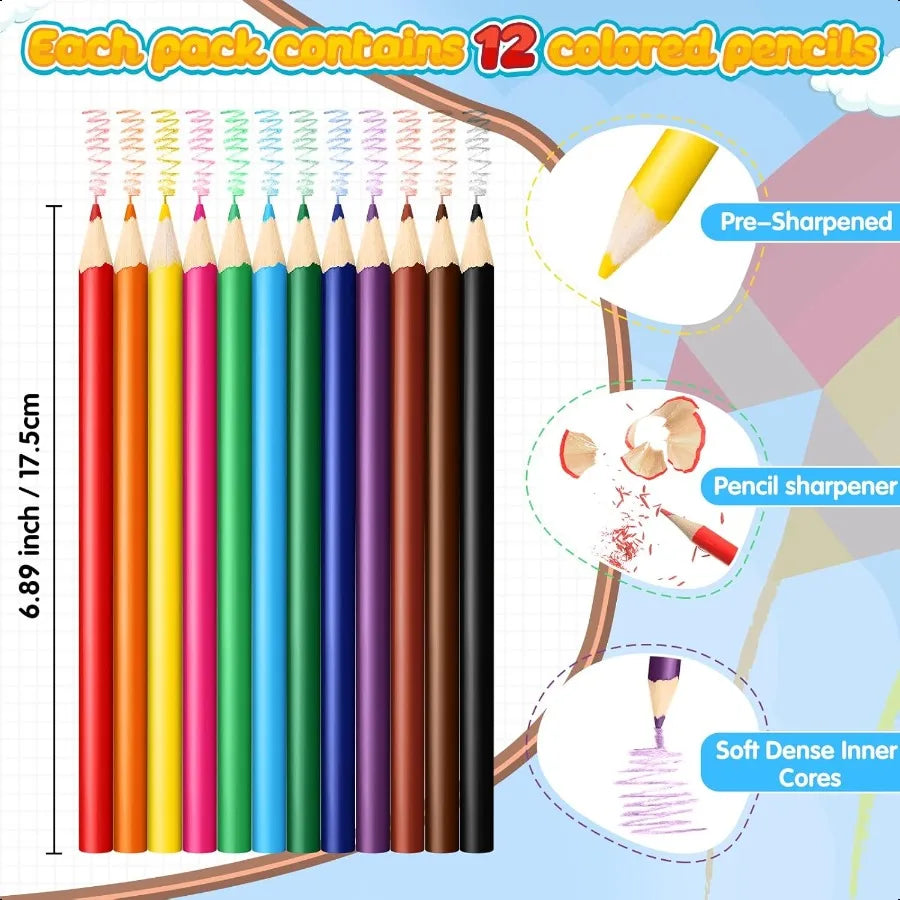 24 pack colored pencils bulk with sharpener for 12 assorted color portable presharpened coloring pencil party f