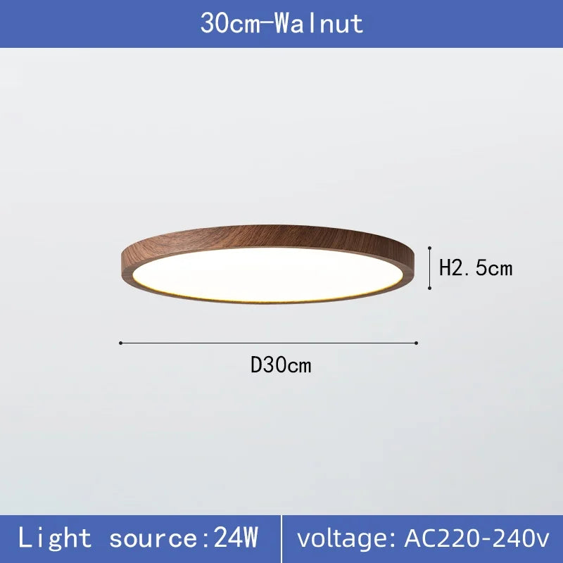 Modern led wood grain ceiling lamp circular ultrathin walnut wood bedroom living room restaurant balcony aisle home