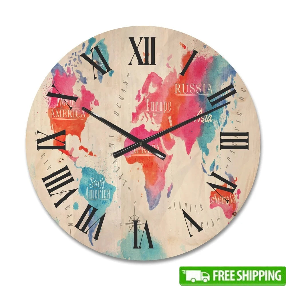modern-wood-wall-clock-world-map-art-unique-design-home-office-decor-ready-to-hang-natural-pine-wood-battery-included