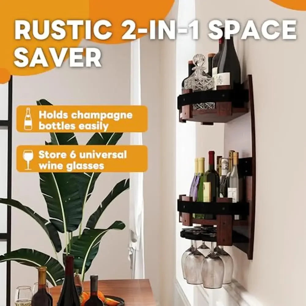 Wooden wine rack barrel wall mounted champagne bottle holder gifts lover vintage style shelf whiskey organizer storage