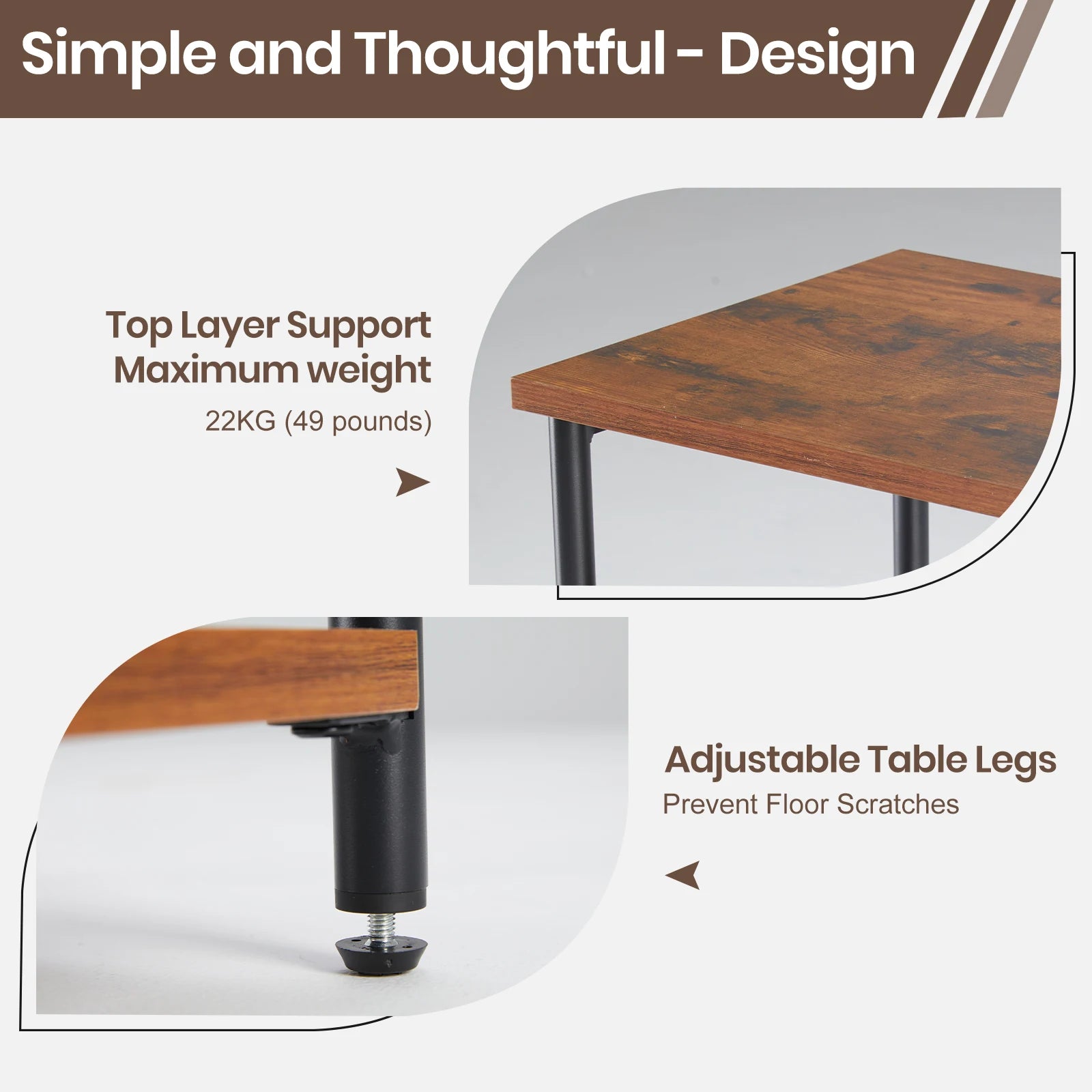 Jhk 2/3-tier end table side tables with adjustable feet small nightstand steel frame space-saving for bedroom living