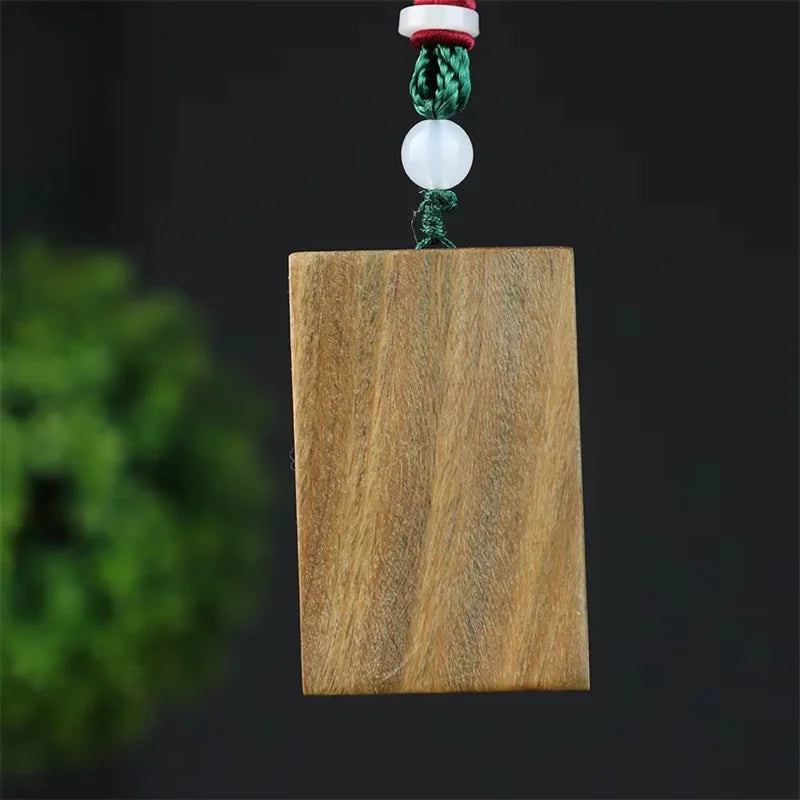 Hign-end green sandalwood carving dragon tiger card pendant for men jewelry personality wood pendants necklace male