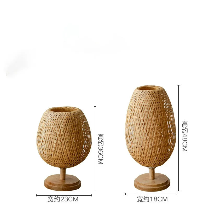 Small rattan table lamp stepless dimmable beside vintage wicker wooden nightstand for bedroom living room desk