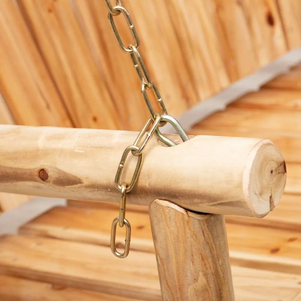 Porch swing front hanging wooden bench 2 seat chair for garden patio backyard playground log wood 800lbs - united