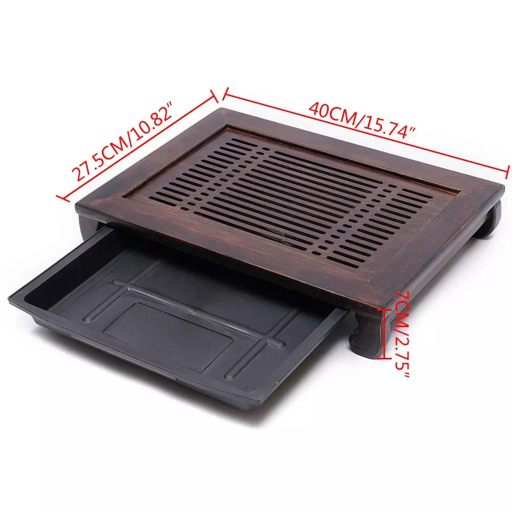 Bamboo wood tea tray with drainage - water storage board for kung fu
