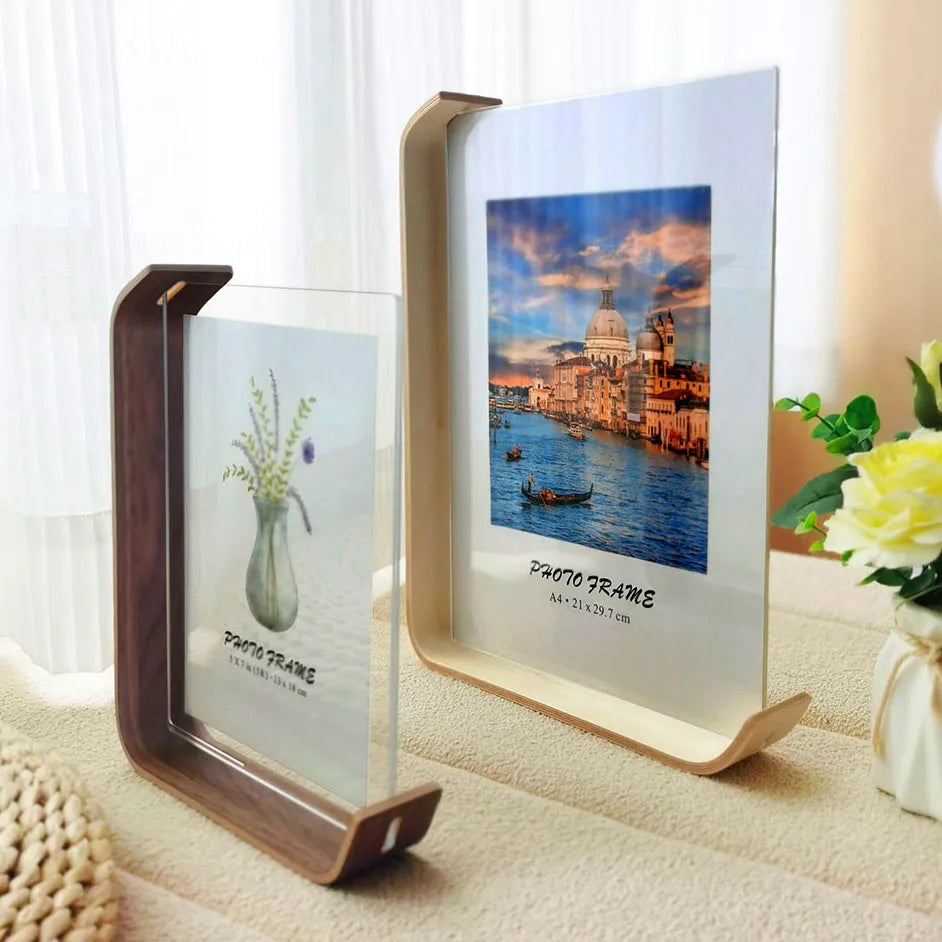 Wooden picture frame swing table diy transparent herbarium display acrylic double sided personalized photo box home