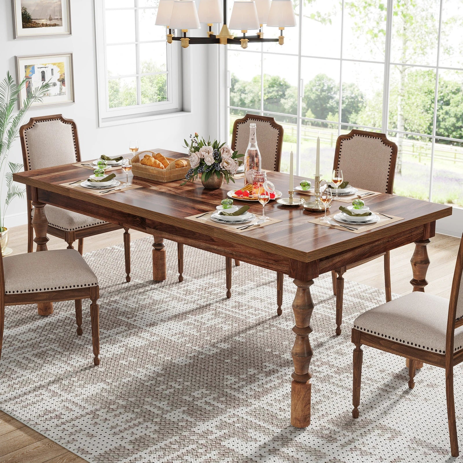 62’’ farmhouse wood dining table for 4 to 6 people large rectangle kitchen - united states / brown