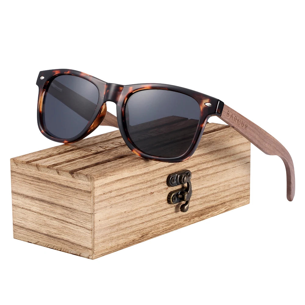 Barcur high quality black walnut sunglasses anti-reflecti men women mirror sun glasses male uv400 wooden sunglass