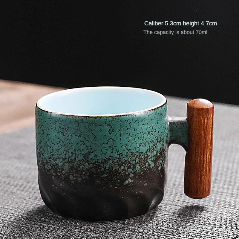 Creative handmade exquisite coffee cup vintage with wooden handle mug cups mugs drinkware kitchen dining bar home - b