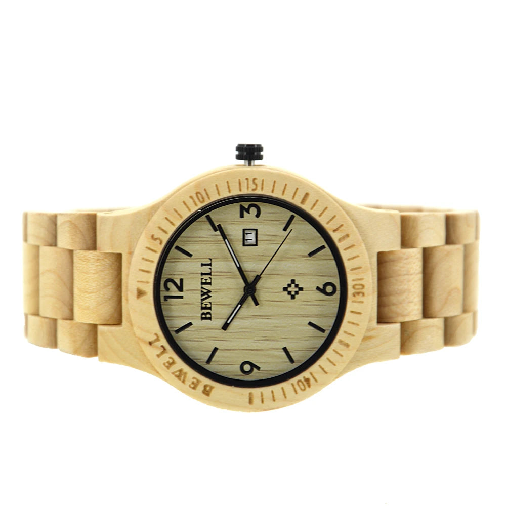 Men luxury natural wood watch auto date maple wooden watches bamboo wristwatch - 086b