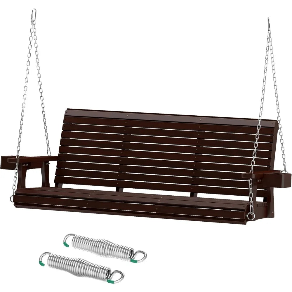 Wooden outdoor porch swing 3 seater front with upgraded 22’’ deep seat heavy duty 880 lbs bench chair