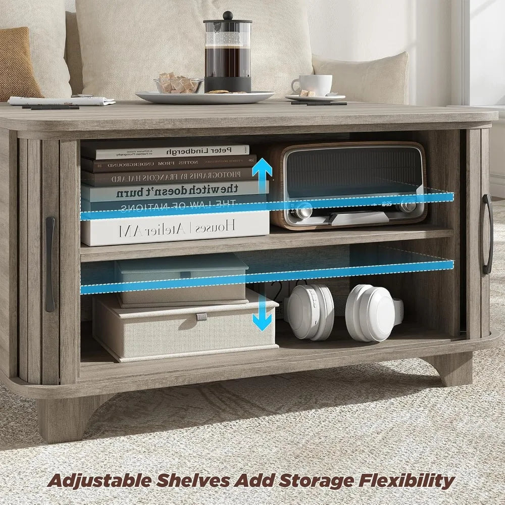 Farmhouse-style square coffee table with storage and hidden compartments for living room - grey / united states