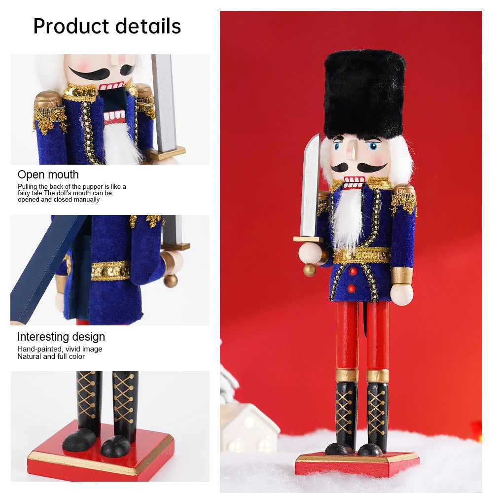 Nutcracker miniature wooden 38cm puppet ornament desktop decoration cartoon walnut soldier christmas home - decorative
