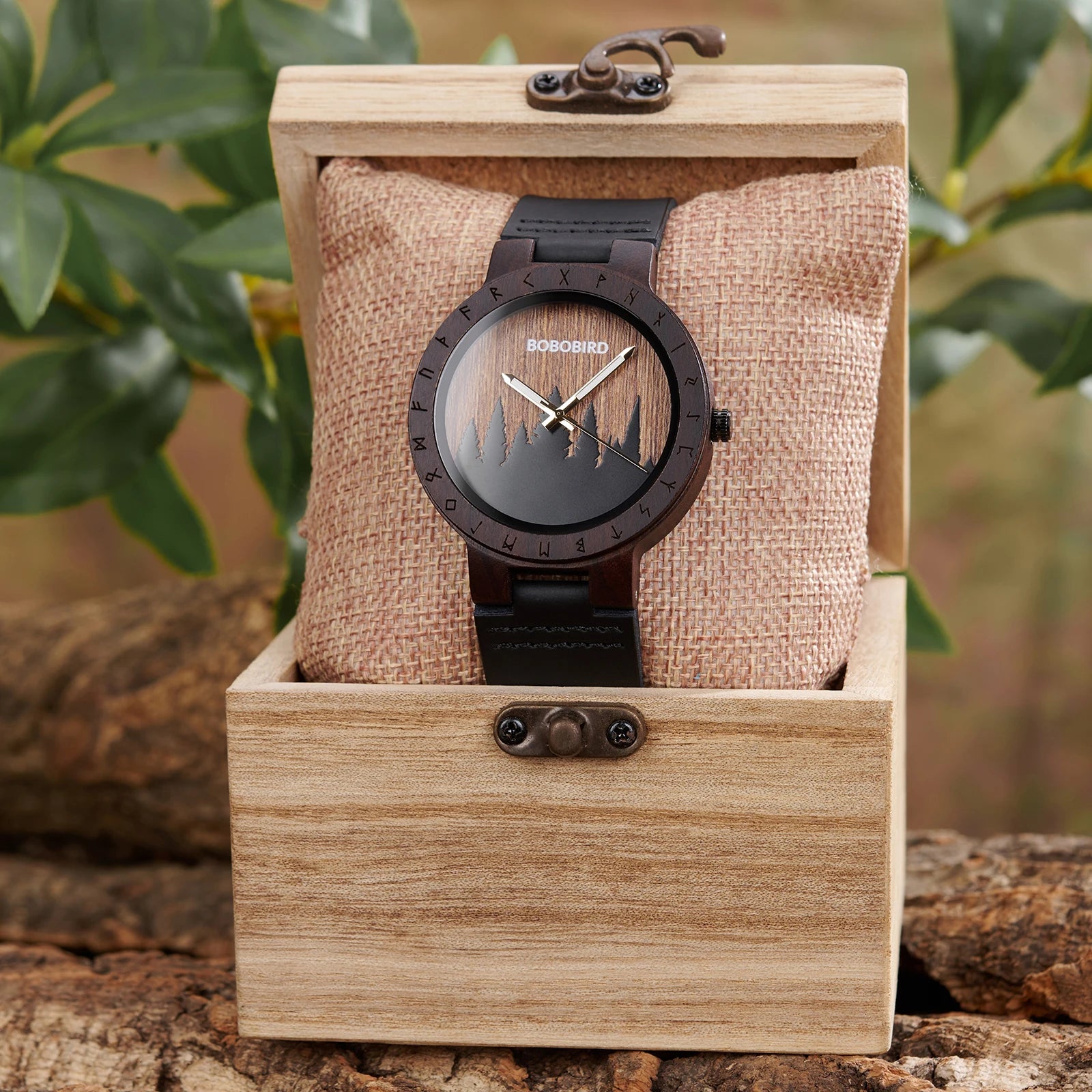 Man wood watch bobobird viking symbol quartz wristwatch original forest design wooden clock wach with gift box for men