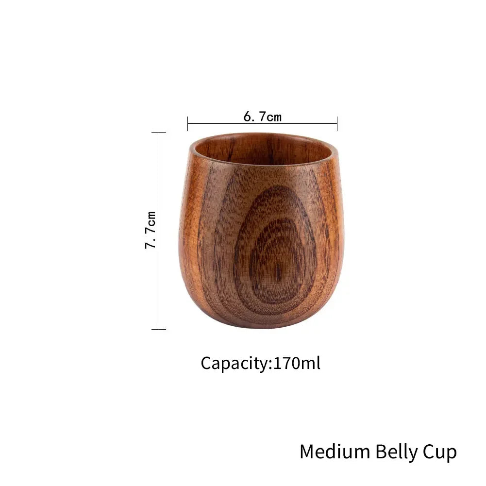 Jujube wooden handmade water coffee mug cup tea beer juice milk mugs drink cups with handle retro gift - medium belly