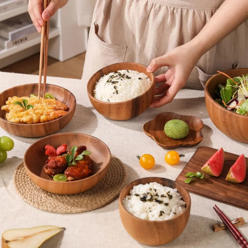 Acacia wooden bowl japanese style tableware household and basin fruit plate salad whole soup